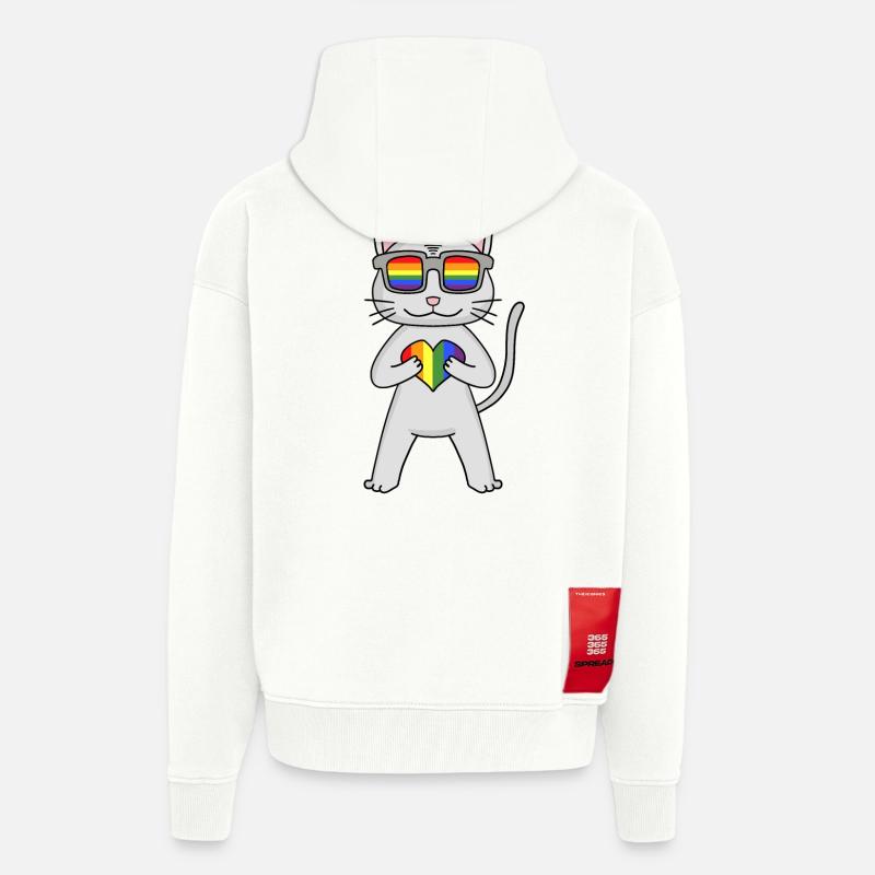 Chat LGBT Devon Rex Rainbow - Veste à capuche bio épaisse oversize fabriqué en UE - OFF WHITE
