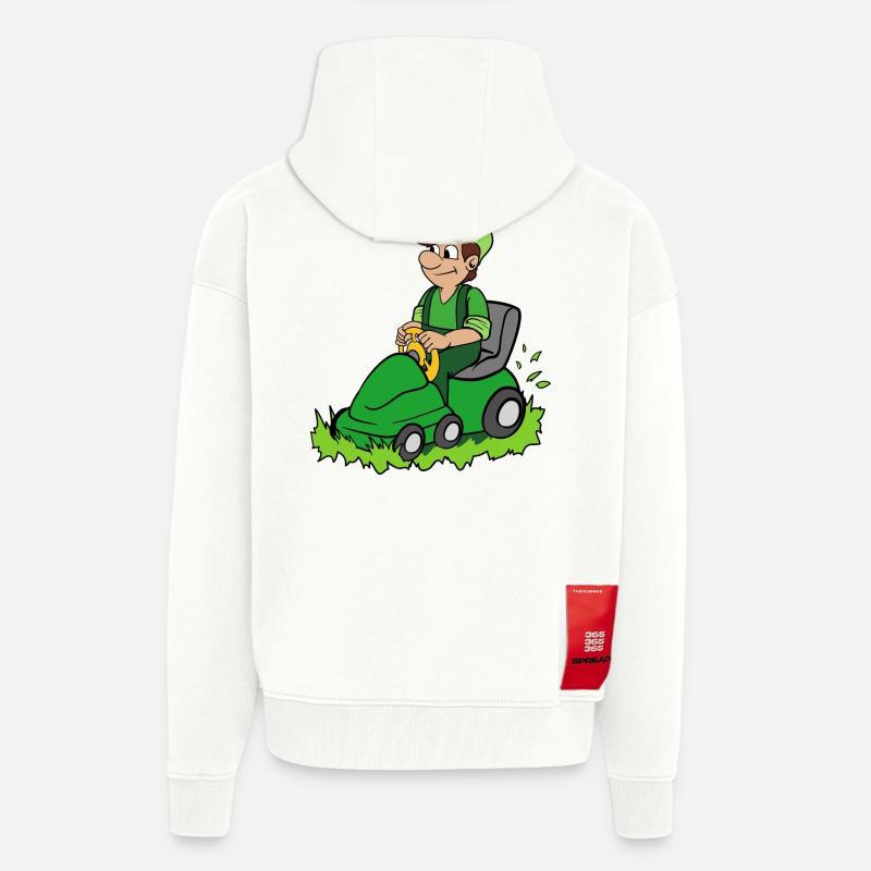 Jardinier avec tondeuse - Veste à capuche bio épaisse oversize fabriqué en UE - OFF WHITE