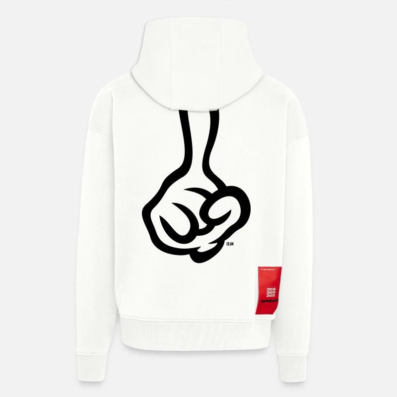 Index levé (doigt / main droite / 1C) - Veste à capuche bio épaisse oversize fabriqué en UE - OFF WHITE