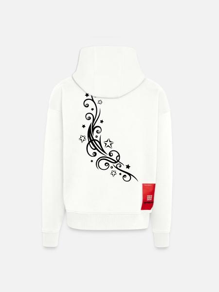 Ornement de tatouage tribal avec des étoiles. - Veste à capuche bio épaisse oversize fabriqué en UE - OFF WHITE