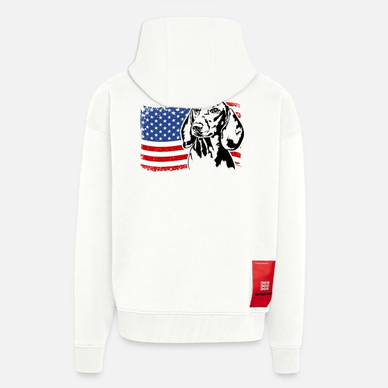 Teckel Teckel US Amérique Drapeau Chiens Wilsigns - Veste à capuche bio épaisse oversize fabriqué en UE - OFF WHITE