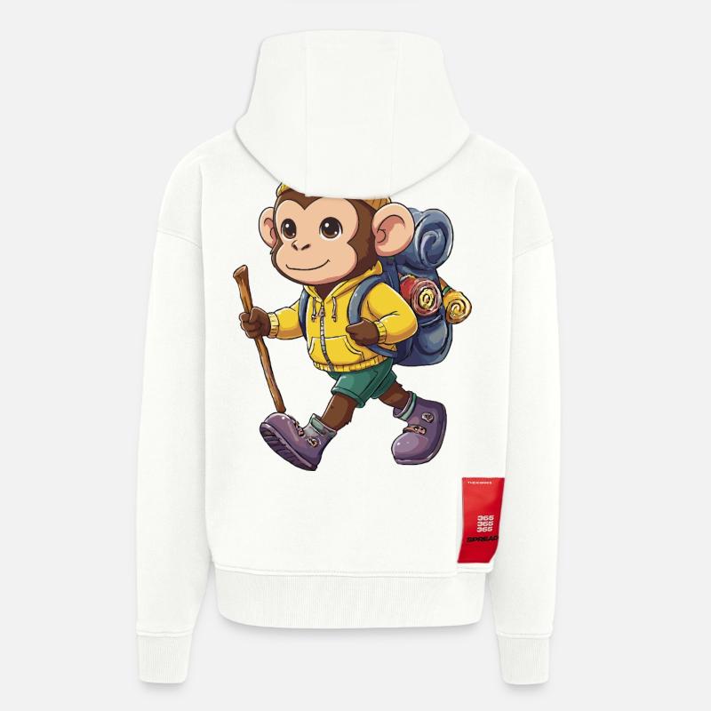 Cute Monkey Hiking Camping Adventure Backpacker - Zip Hoodie - made by SPREAD - OFF WHITE