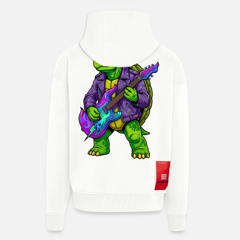 Schildkröte mit Jacke und Neon E-Gitarre - Zip Hoodie - made by SPREAD - OFF WHITE