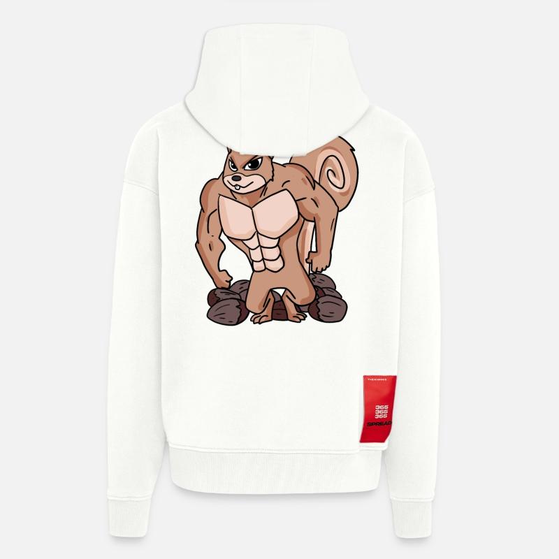 Écureuils avec muscles - Veste à capuche bio épaisse oversize fabriqué en UE - OFF WHITE