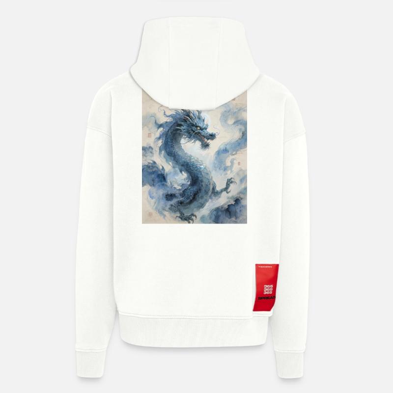 L'Apothéose Céleste : Dragon Bleu – Infinité - Veste à capuche bio épaisse oversize fabriqué en UE - OFF WHITE