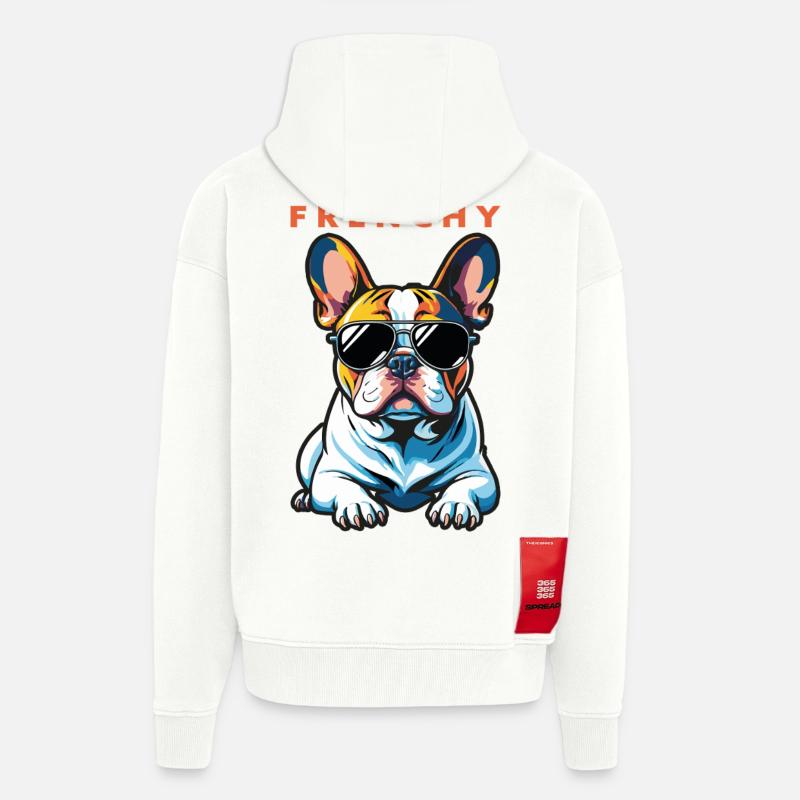 Bouledogue français Pop Chic Lunettes - Veste à capuche bio épaisse oversize fabriqué en UE - OFF WHITE