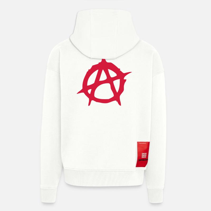 Anarchy représentation de caractères symbole - Veste à capuche bio épaisse oversize fabriqué en UE - OFF WHITE