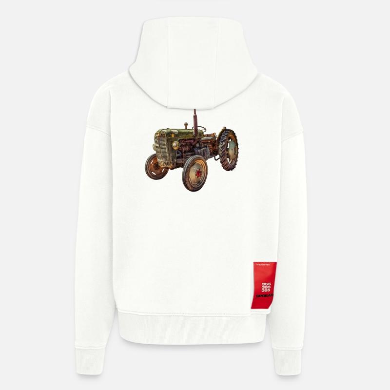 Tracteur vert Oldtimer - Veste à capuche bio épaisse oversize fabriqué en UE - OFF WHITE