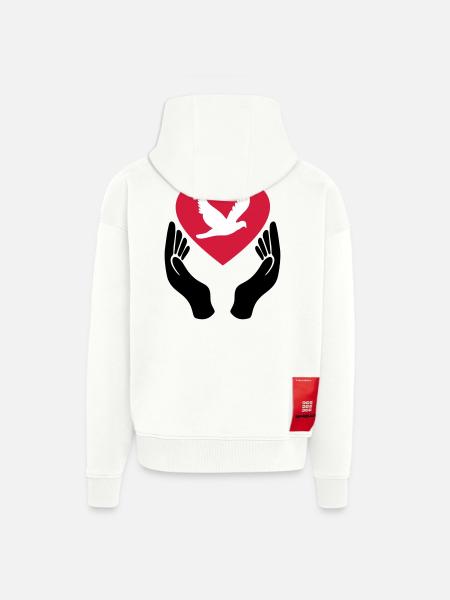 Fredens due - Kærlighed - Pacifist - Heavyweight oversized organic hættejakke made in EU - OFF WHITE