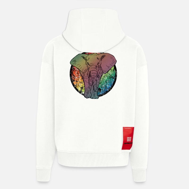 Caricature d'éléphant - Veste à capuche bio épaisse oversize fabriqué en UE - OFF WHITE