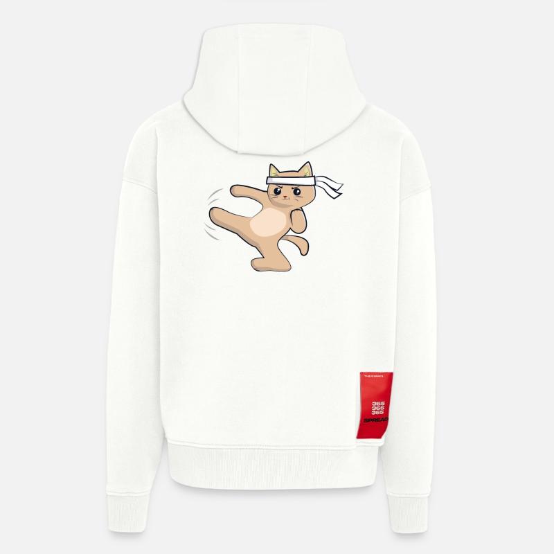 Chat de karaté / arts martiaux - Veste à capuche bio épaisse oversize fabriqué en UE - OFF WHITE
