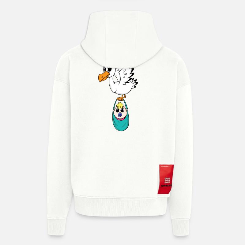 Oiseau avec grossesse de bébé - Veste à capuche bio épaisse oversize fabriqué en UE - OFF WHITE