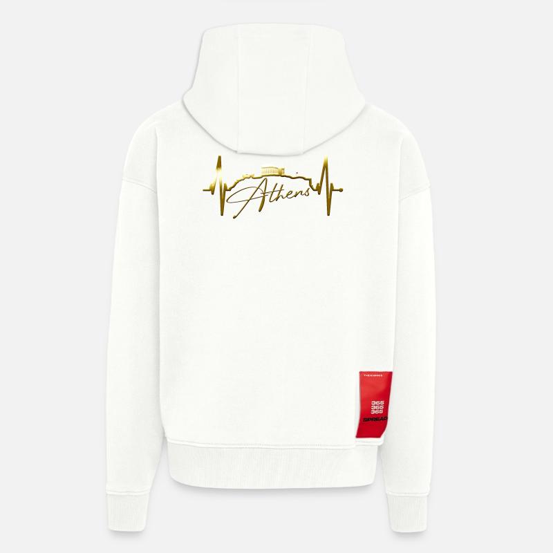 Athènes Skyline Heartbeat Grèce Acropole - Veste à capuche bio épaisse oversize fabriqué en UE - OFF WHITE