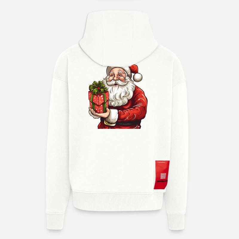 Knuffiger Weihnachtsmann mit Weihnachtsgeschenk - Zip Hoodie - made by SPREAD - OFF WHITE