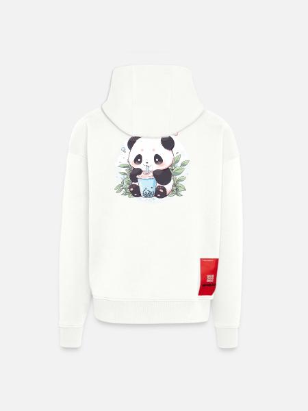 Kawaii Panda Drinks Boba Bubble Tea Chibi - Zip Hoodie - made by SPREAD - OFF WHITE