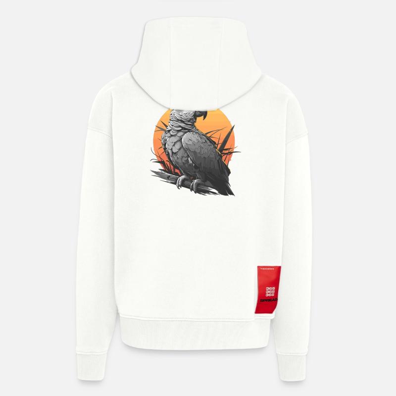 Perroquets gris d’Afrique - Veste à capuche bio épaisse oversize fabriqué en UE - OFF WHITE