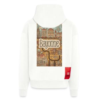 Bayonne Paysage urbain fantaisiste France - Veste à capuche bio épaisse oversize fabriqué en UE - OFF WHITE - Dos
