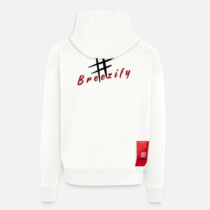 Slogan de l’étiquette de trappe Breezify - Veste à capuche bio épaisse oversize fabriqué en UE - OFF WHITE