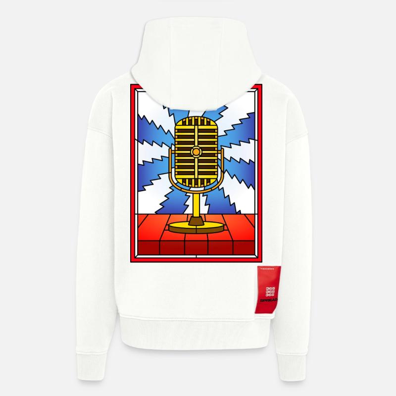 Conception rétro de vitrail micro - Veste à capuche bio épaisse oversize fabriqué en UE - OFF WHITE