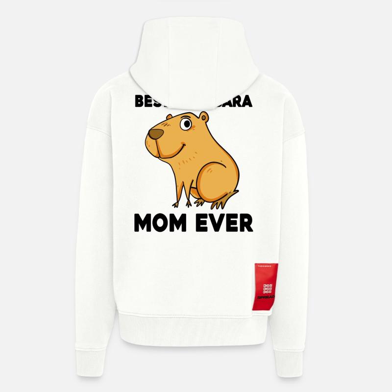 Capybara Mama Wasserschwein - Veste à capuche bio épaisse oversize fabriqué en UE - OFF WHITE