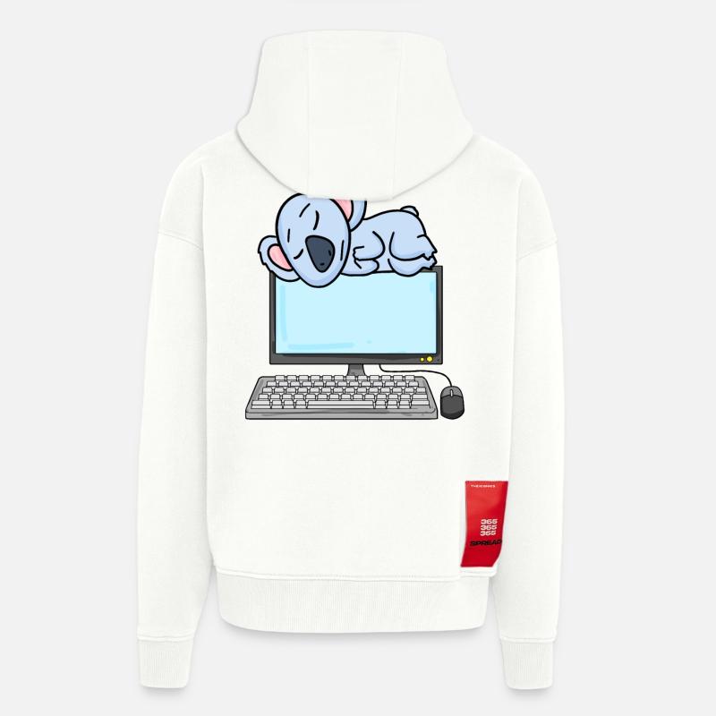 Koala Computer Nerd Programmeur Cadeau - Veste à capuche bio épaisse oversize fabriqué en UE - OFF WHITE