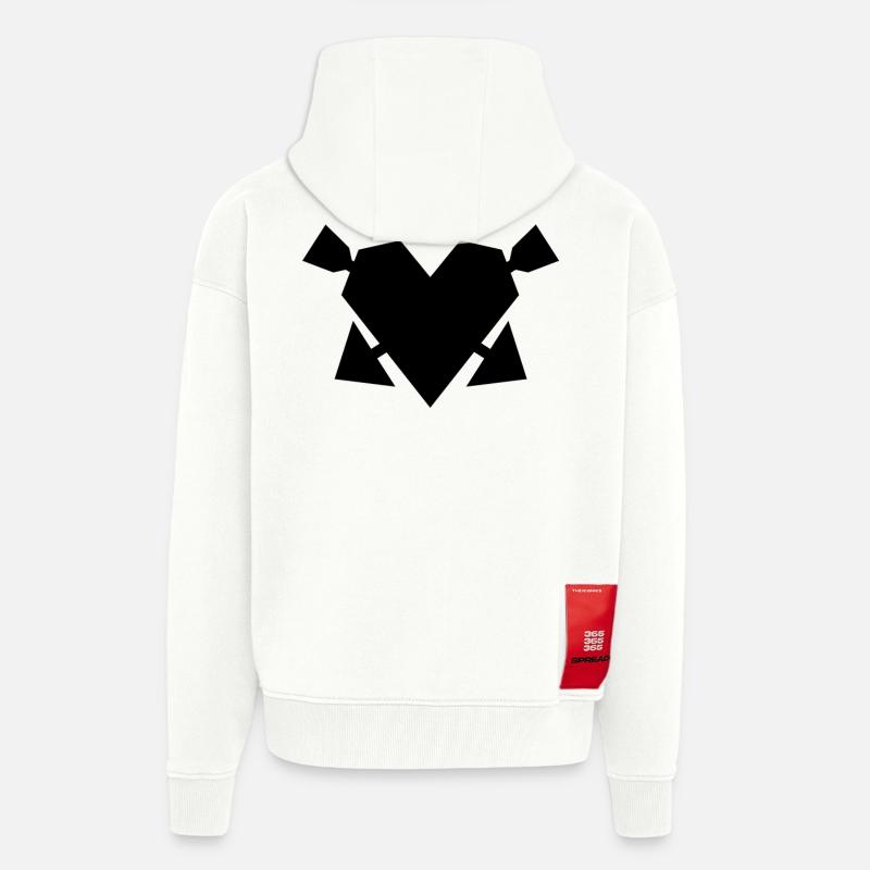 Cœur avec flèches - Veste à capuche bio épaisse oversize fabriqué en UE - OFF WHITE