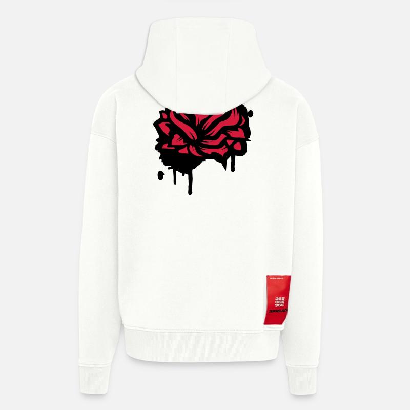 Une rose comme un graffiti - Veste à capuche bio épaisse oversize fabriqué en UE - OFF WHITE