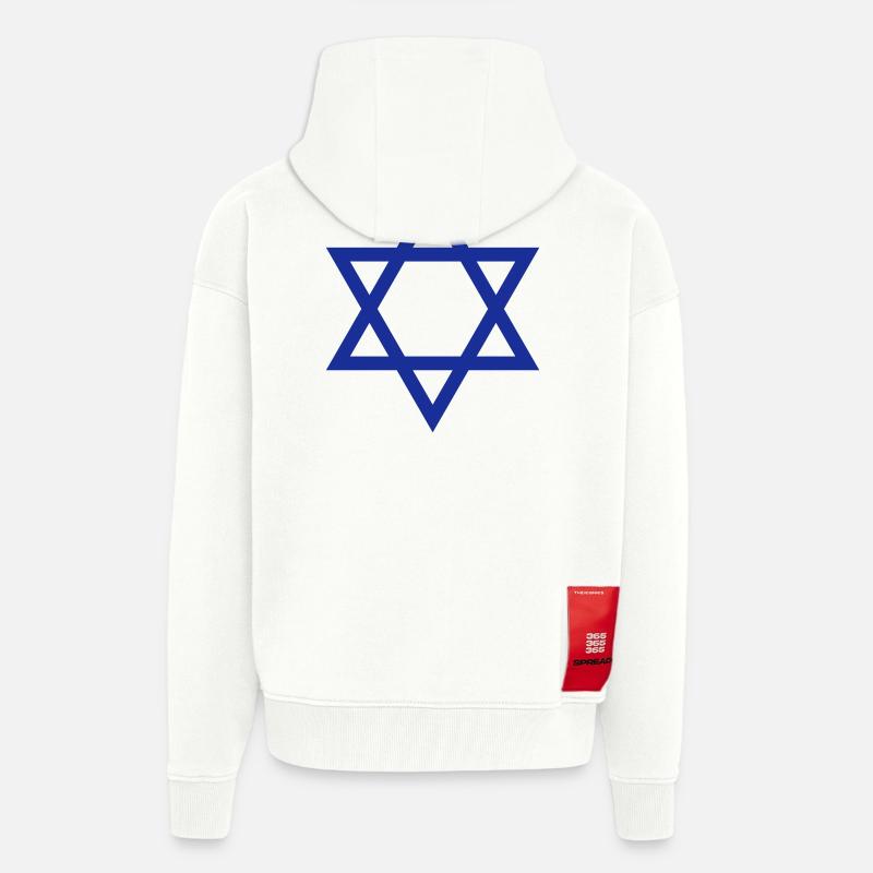 Étoile de David, roi d'Israël - Veste à capuche bio épaisse oversize fabriqué en UE - OFF WHITE