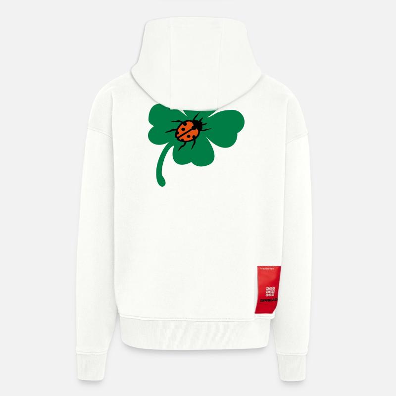Coccinelle à feuilles de trèfle chanceuse - Veste à capuche bio épaisse oversize fabriqué en UE - OFF WHITE