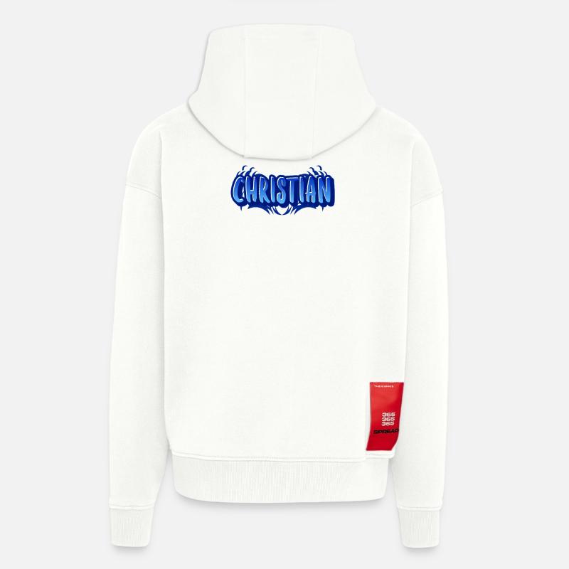 Conception avec le prénom Christian - Veste à capuche bio épaisse oversize fabriqué en UE - OFF WHITE