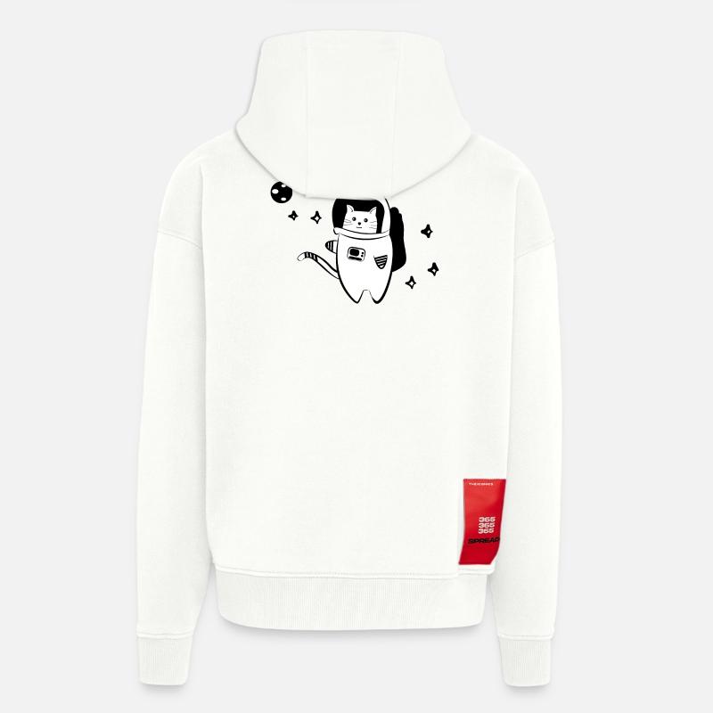 Chat cool dans l'espace - Veste à capuche bio épaisse oversize fabriqué en UE - OFF WHITE