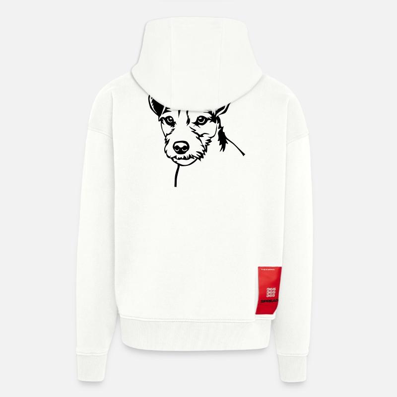 Tête de Parson Russell Terrier - Veste à capuche bio épaisse oversize fabriqué en UE - OFF WHITE