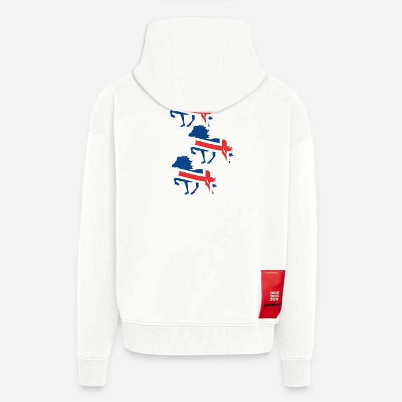 Drapeau du cheval islandais - Veste à capuche bio épaisse oversize fabriqué en UE - OFF WHITE