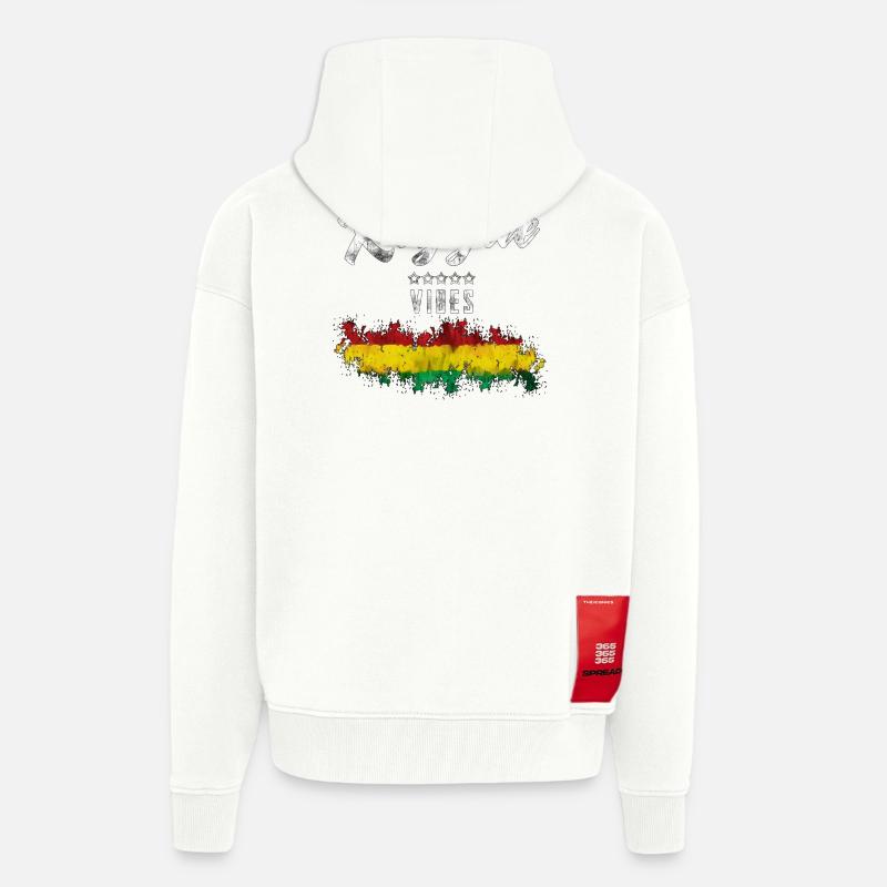 Reggae Vibes Noir Imprimé Cascade - Veste à capuche bio épaisse oversize fabriqué en UE - OFF WHITE