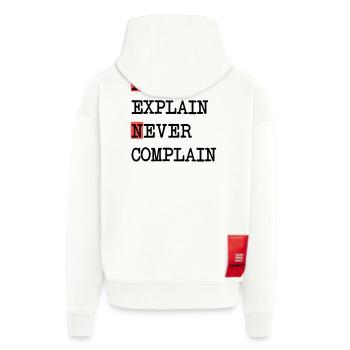 Ne jamais expliquer – Ne jamais se plaindre, devise de la vie cool - Veste à capuche bio épaisse oversize fabriqué en UE - OFF WHITE - Dos