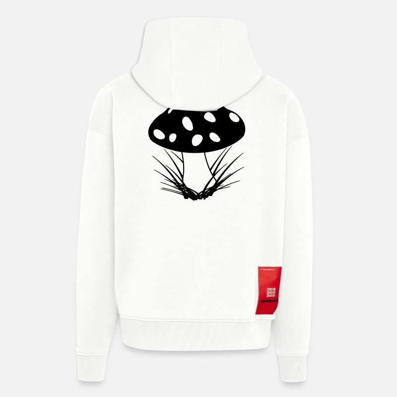 Champignon d’automne avec des points blancs - Veste à capuche bio épaisse oversize fabriqué en UE - OFF WHITE