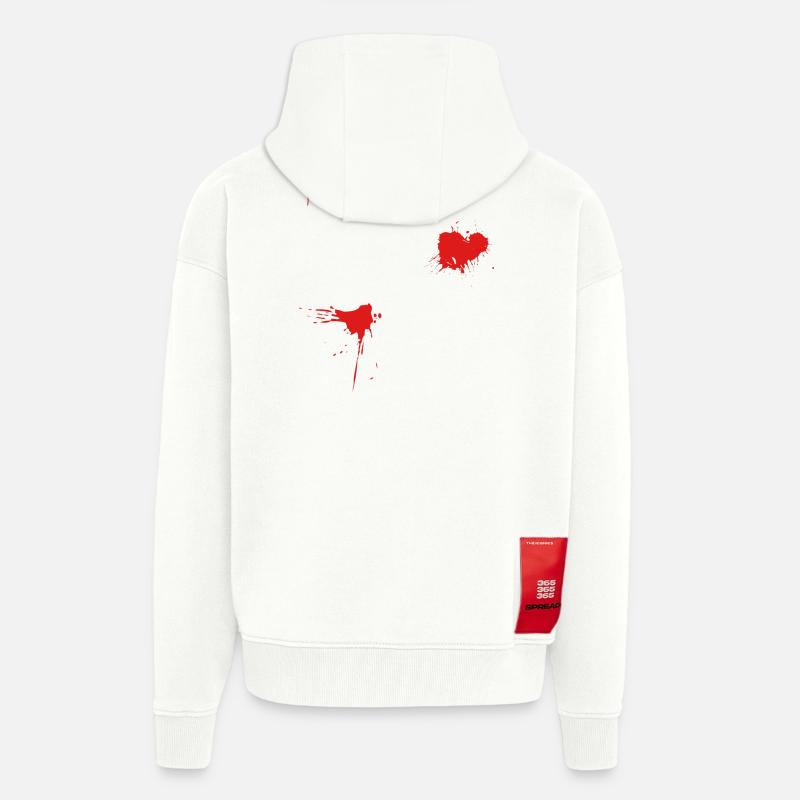 Je vais bien, éclaboussures de sang - Veste à capuche bio épaisse oversize fabriqué en UE - OFF WHITE