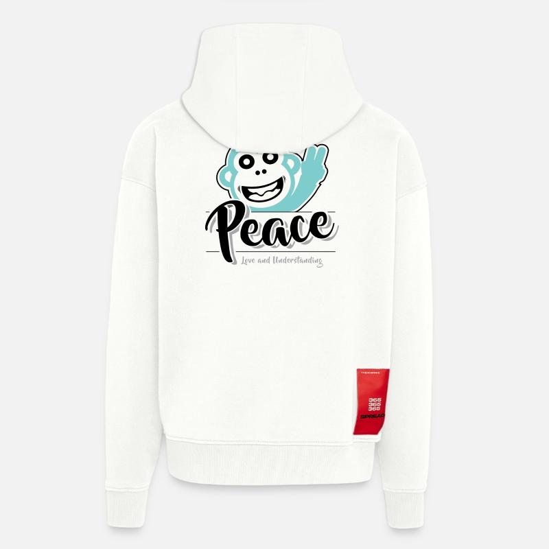 Paix, amour et compréhension - Veste à capuche bio épaisse oversize fabriqué en UE - OFF WHITE