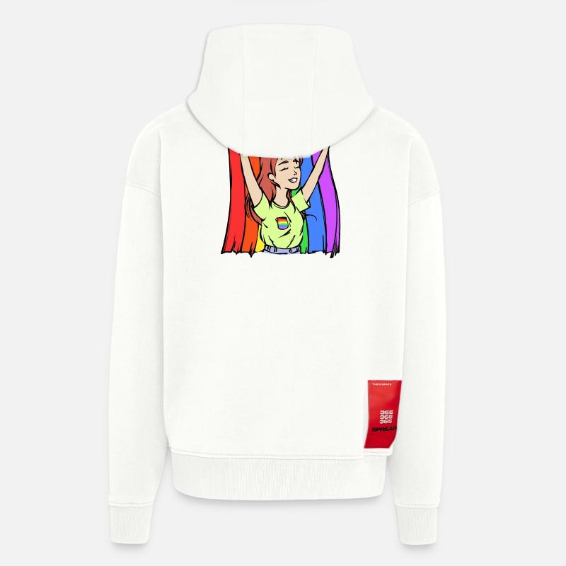 Egalité Lgbt Drapeau Arc-en-ciel Homo - Veste à capuche bio épaisse oversize fabriqué en UE - OFF WHITE