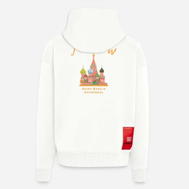 Moscou, cathédrale Saint-Basile, dessin marquant - Veste à capuche bio épaisse oversize fabriqué en UE - OFF WHITE