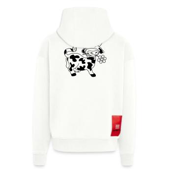 Drôle de vache avec fleur dans la bouche - Veste à capuche bio épaisse oversize fabriqué en UE - OFF WHITE - Dos