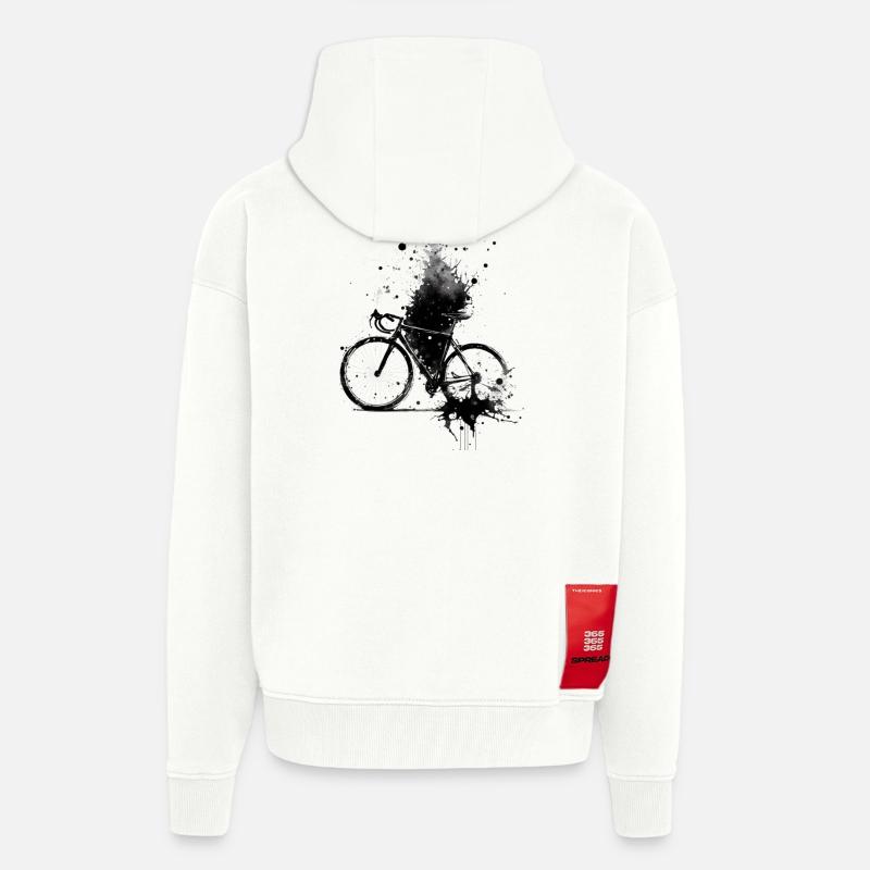Vélo à l’aquarelle splash - Veste à capuche bio épaisse oversize fabriqué en UE - OFF WHITE