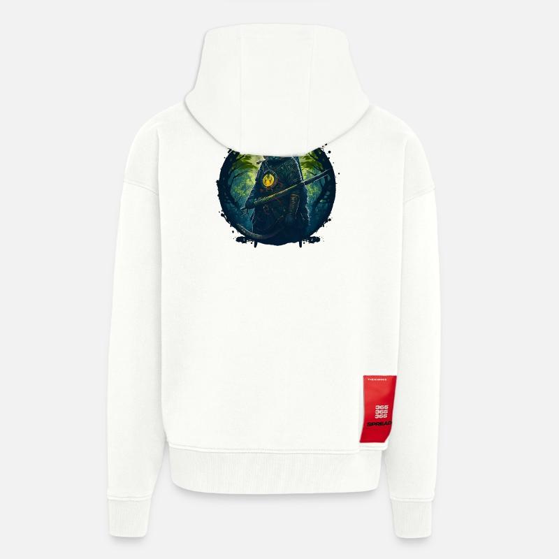 Katze als Samurai in Wald - Zip Hoodie - made by SPREAD - OFF WHITE