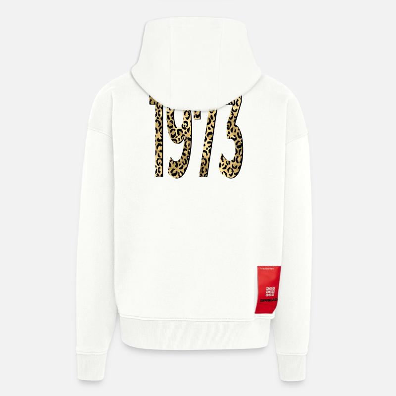 Numéro 1973 - IMPRIMÉ LÉOPARD - ANNIVERSAIRE - Veste à capuche bio épaisse oversize fabriqué en UE - OFF WHITE