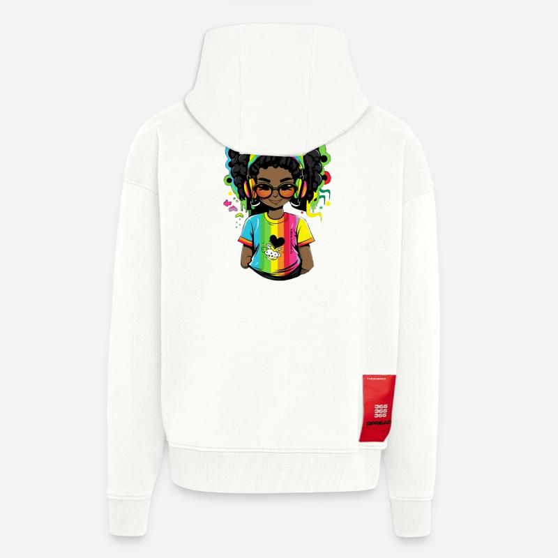 Pull reggae lumineux avec motif arc-en-ciel - Veste à capuche bio épaisse oversize fabriqué en UE - OFF WHITE