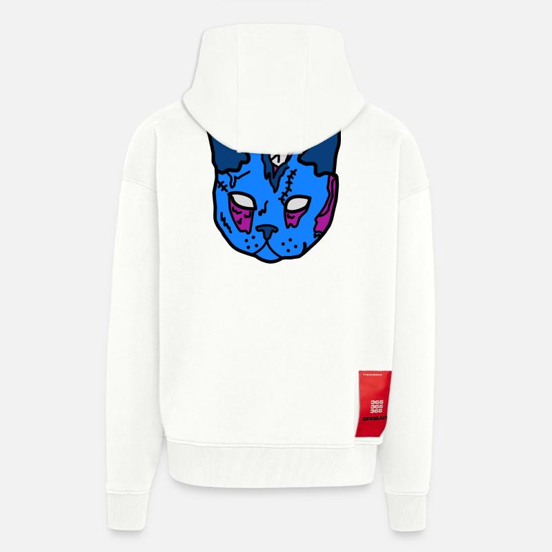 Blauer Katzenmaske Patchwork - Zip Hoodie - made by SPREAD - OFF WHITE