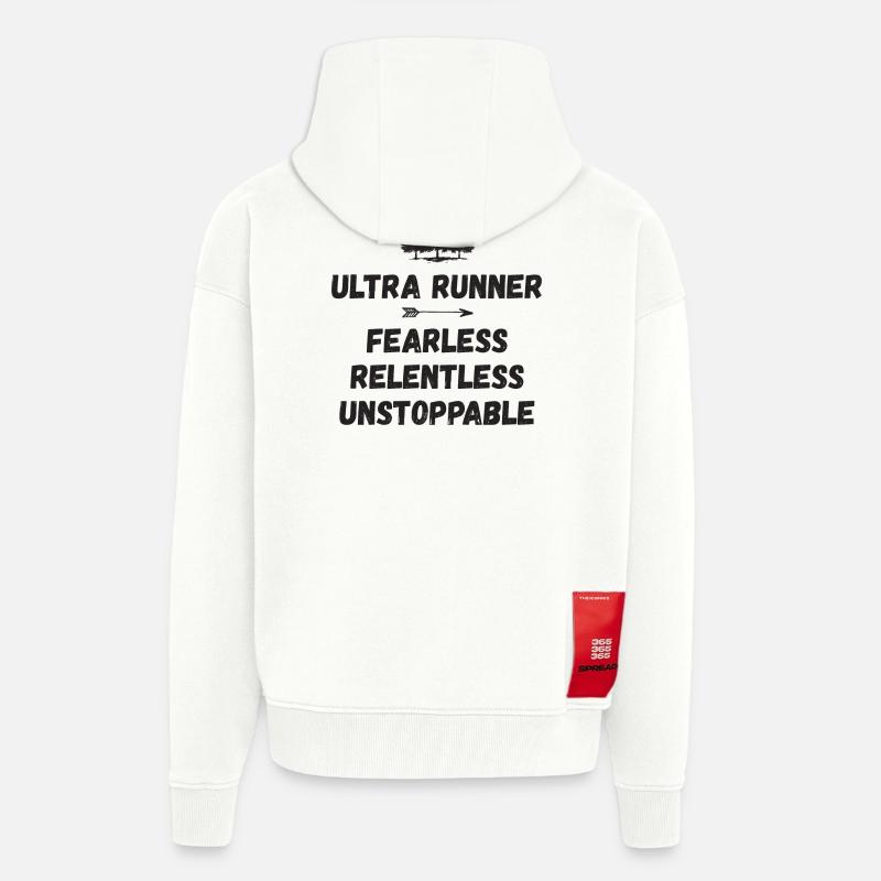 Ultra Runner - Intrépide. Implacable. Imparable. - Veste à capuche bio épaisse oversize fabriqué en UE - OFF WHITE