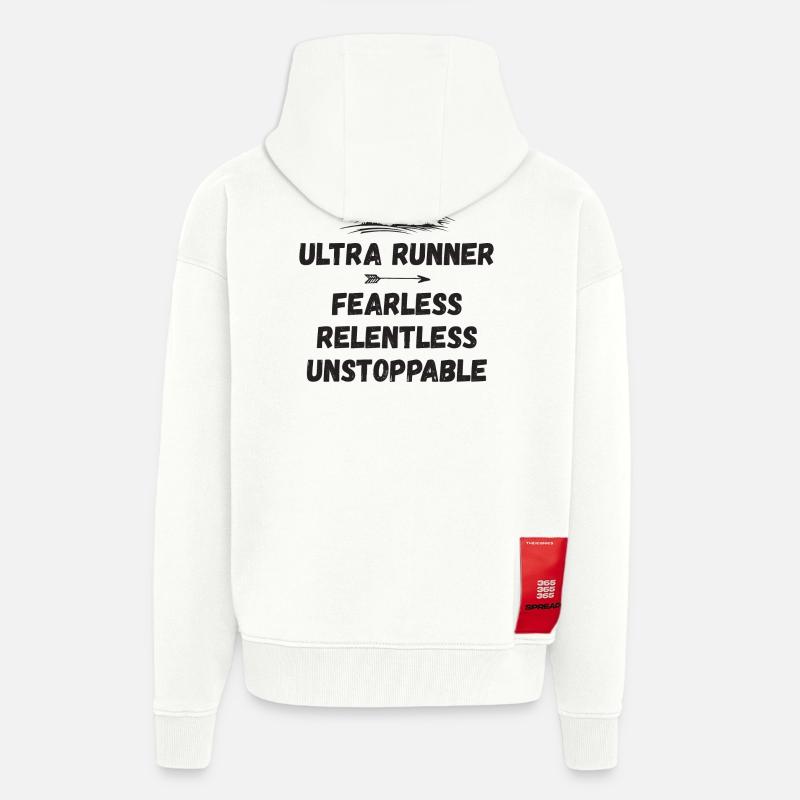 Ultra Runnner - Intrépide. Implacable. Imparable. - Veste à capuche bio épaisse oversize fabriqué en UE - OFF WHITE