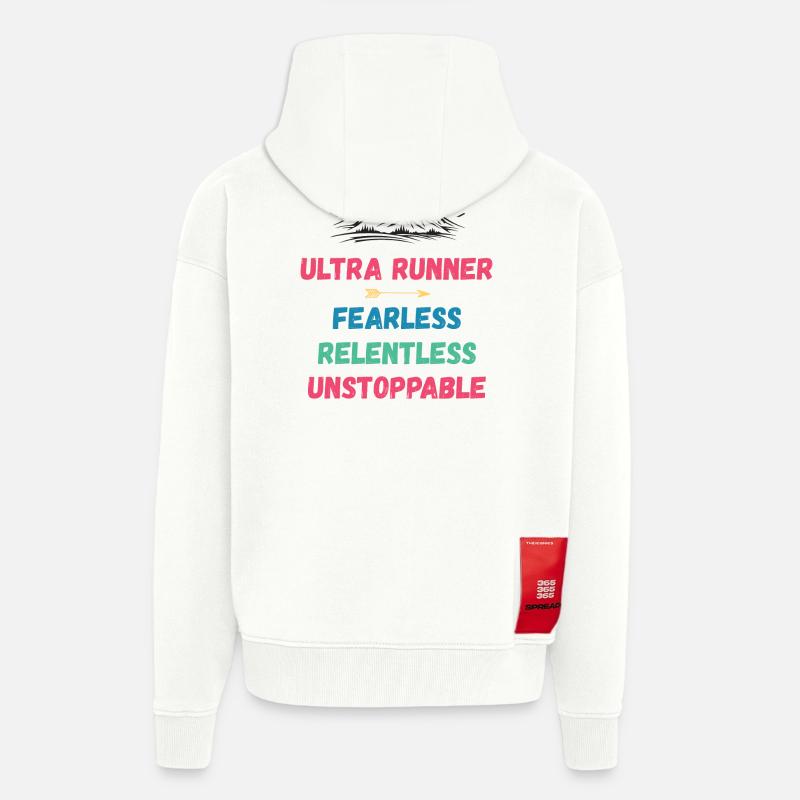 Ultra Runnner - Intrépide. Implacable. Imparable. - Veste à capuche bio épaisse oversize fabriqué en UE - OFF WHITE