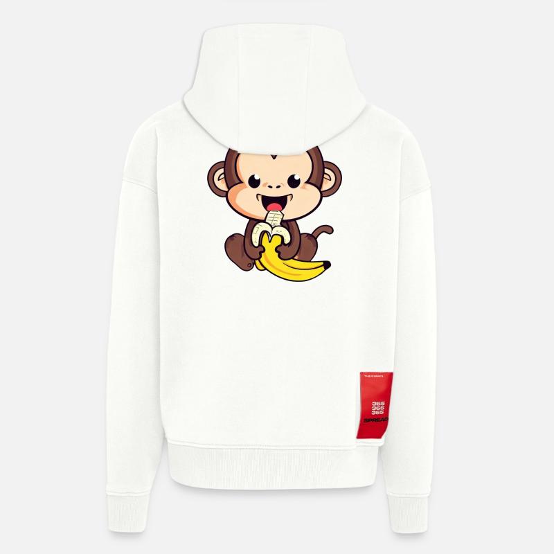 cute monkey eats a banana - Zip Hoodie - made by SPREAD - OFF WHITE